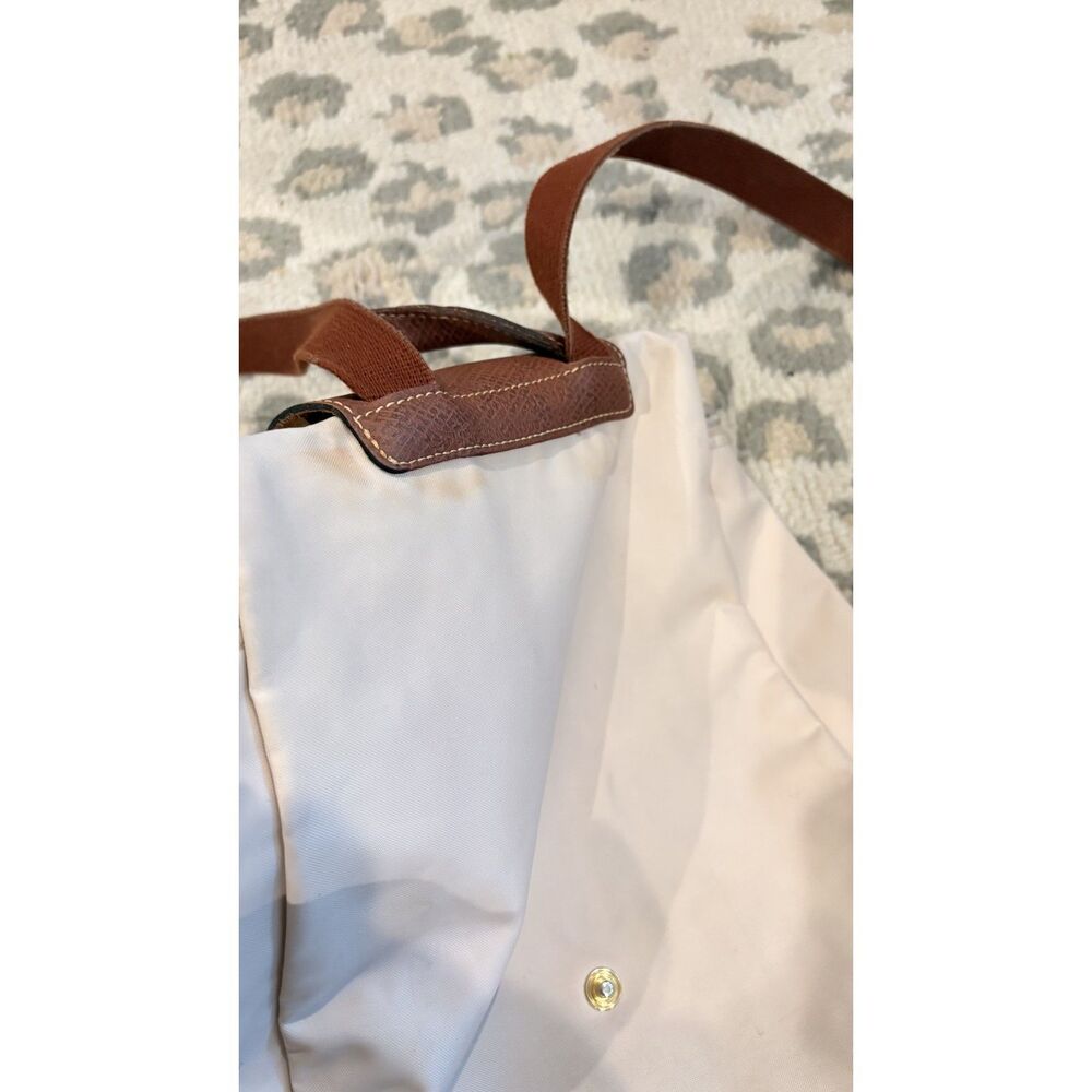 Longchamp Le Pliage Nylon Canvas Backpack Black Authentic Tan Beige - Picture 8 of 10